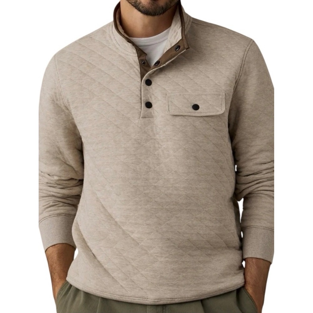 Faherty Mens Epic Quilted Fleece Pullover Oatmeal Heather XL MOF2207-OTM